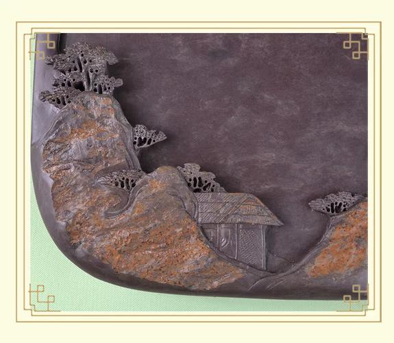 中國高級工藝美術師馬國富工作室作品 《松山仙閣》硯